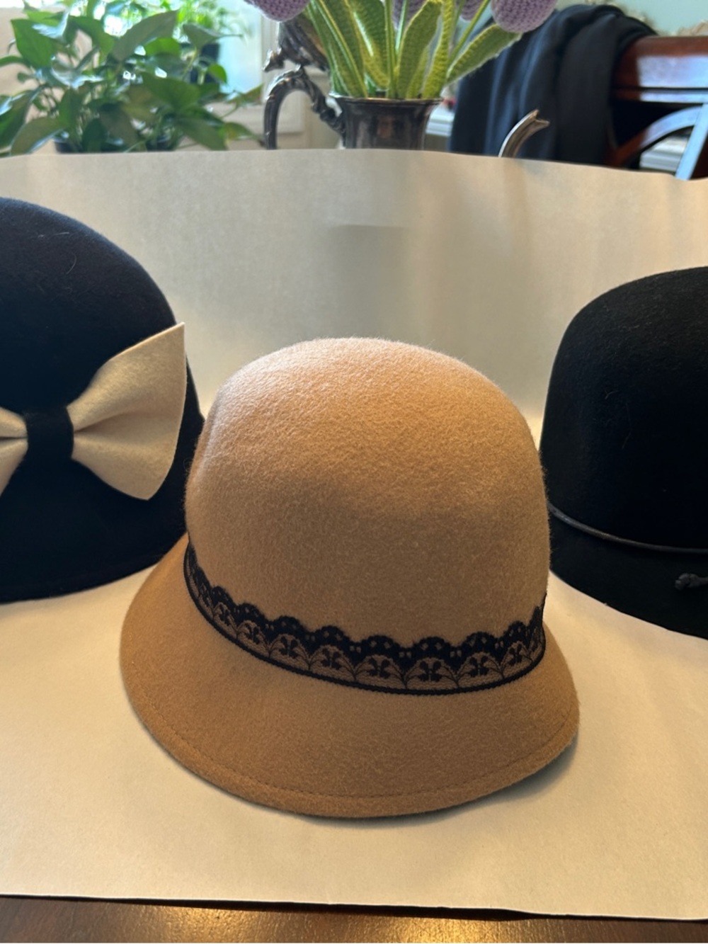Three Cloche-style Hats, Wool